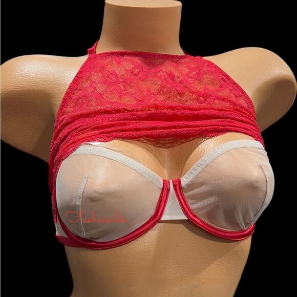Victoria’s Secret Very Sexy Halter Sheer Mesh / Lace Unlined Balconette Red bra - Picture 2 of 10